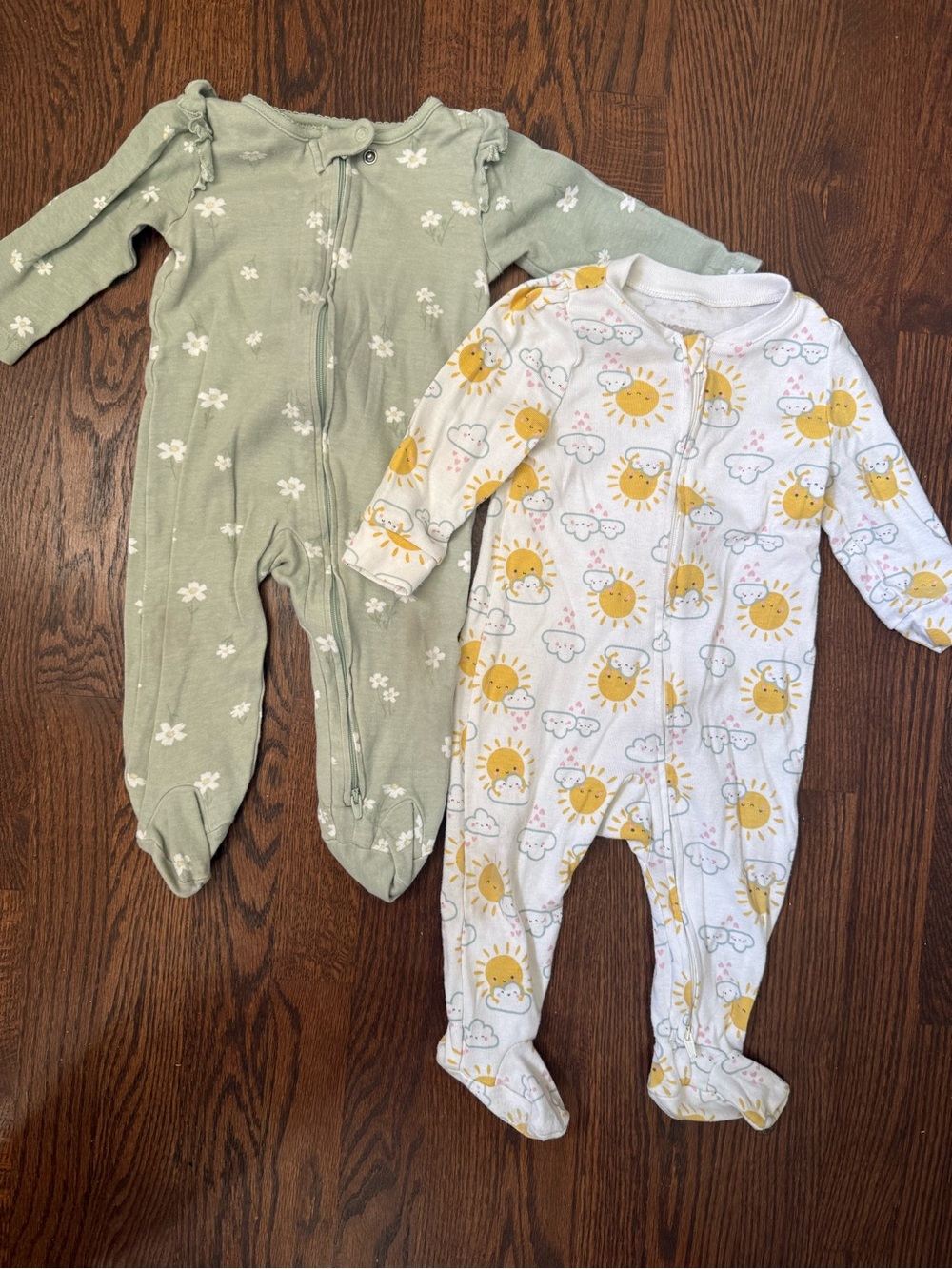 Carter's Sage Green Floral & White Sun Print Footed One-Piece Set
